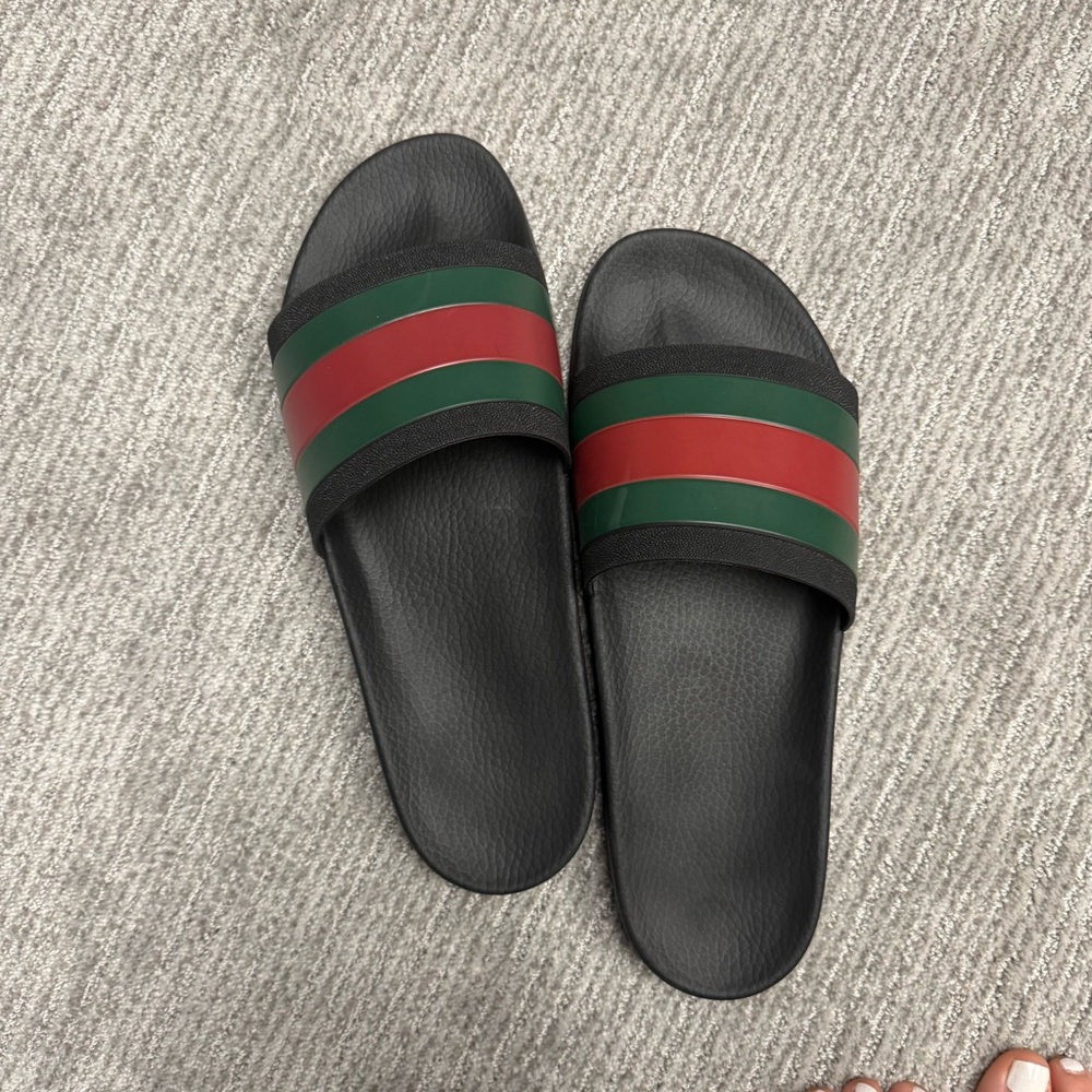 Gucci Web Stripe Rubber Slides Black